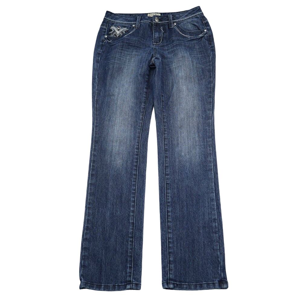 Earl Jean Pants Womens 6 Blue Straight Low Rise Rhinestone Pocket Casual Denim